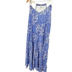 Garnet Hill Blue White‎ Paisley Maxi Dress Spaghetti Strap Halter Neck XL